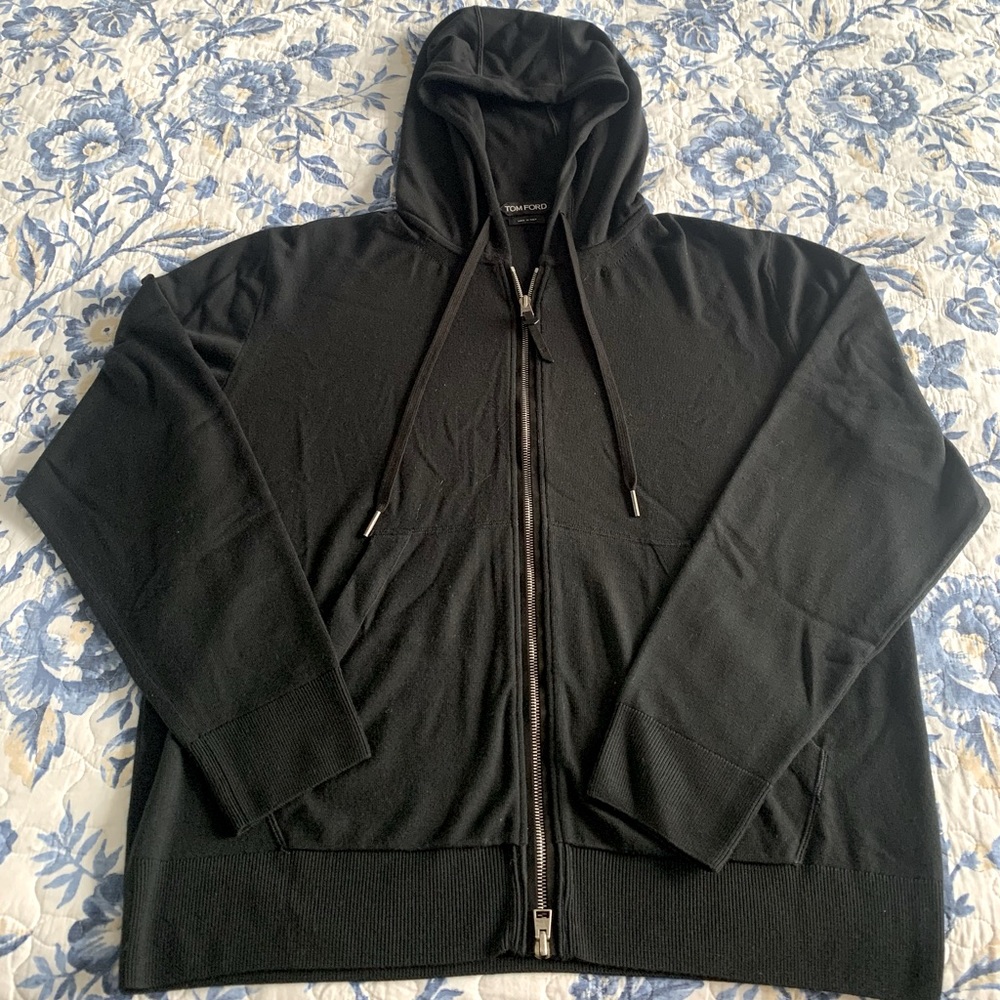 TOM FORD Hoodie, 100% wool, man, size 56, black